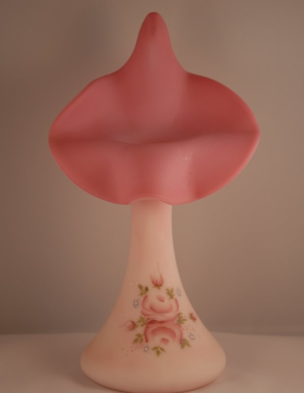 Fenton decorated peach blow Jack-in-the-pulpit vase - ca 1970