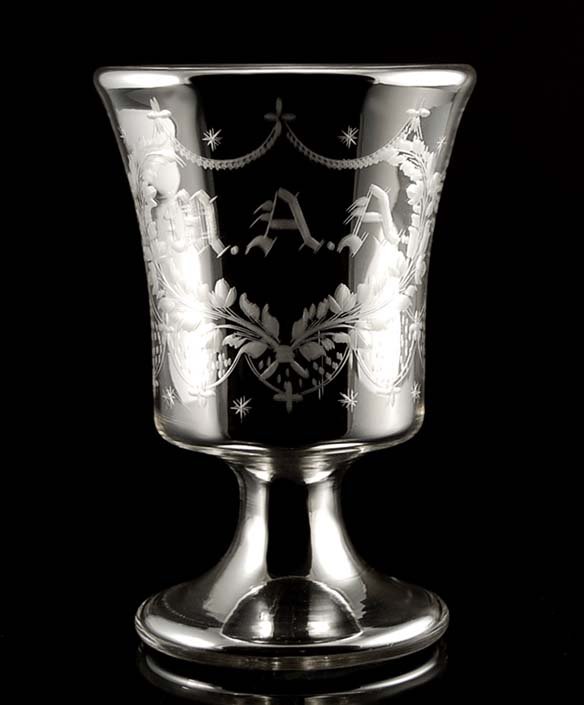 American engraved blown silvered flint glass goblet